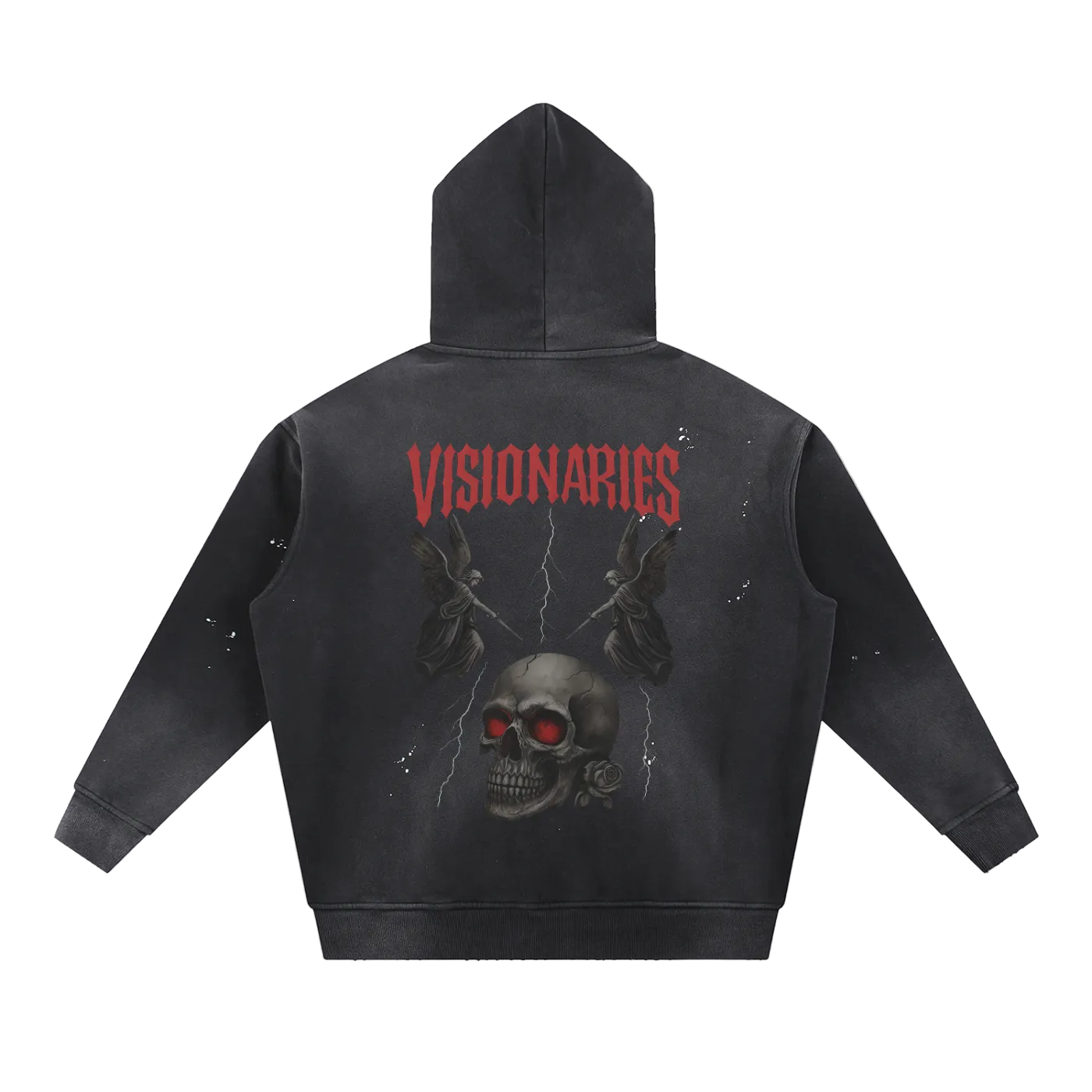 Vintage Washed Skull 💀 & Roses 🌹 Fleece Hoodie