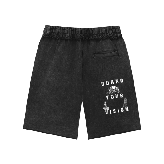 “Guard Your Vision” Mineral Wash Raw Edge Shorts
