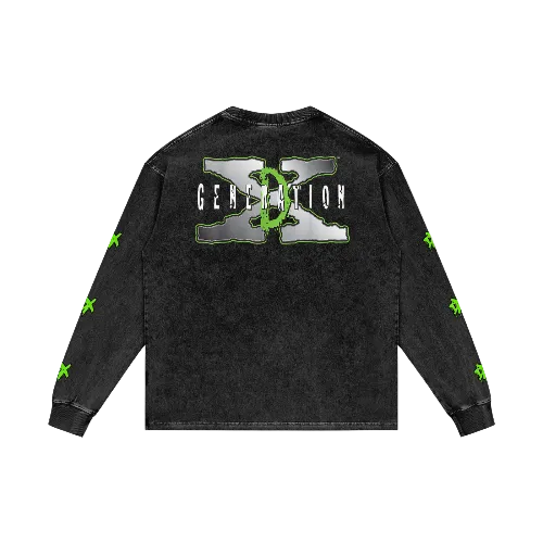 "D-Generation X" Acid Wash Oversize Long Sleeve T-Shirt