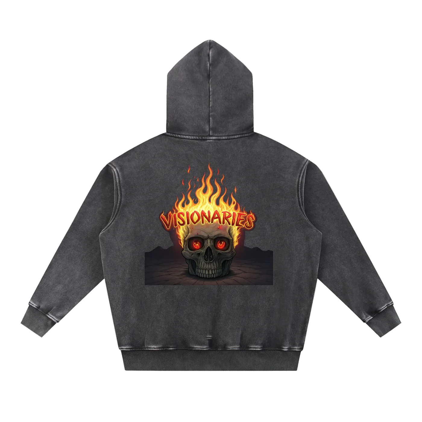 Snow Wash Flame 🔥 Skull ☠️ Fleece Oversize Hoodie