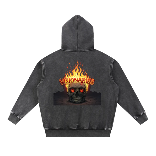 Snow Wash Flame π₯ Skull β οΈ Fleece Oversize Hoodie