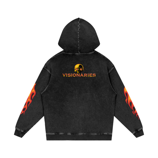 Flame π₯ Skull π Snow Washed Loose Cotton Hoodie