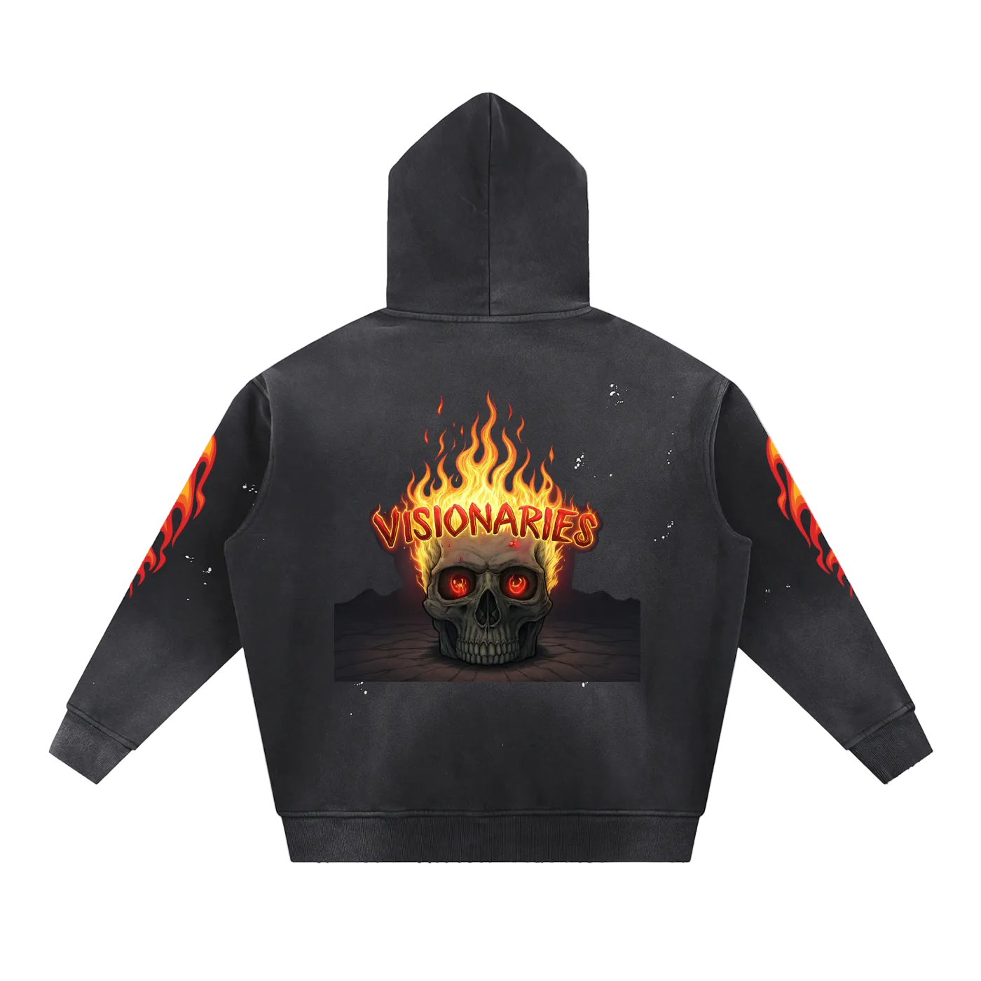 Vintage Washed Flame 🔥 Skull 💀 Fleece Hoodie