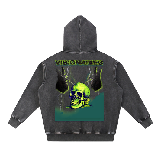 Snow Wash Slime 💚 Skull 💀 Fleece Oversize Hoodie