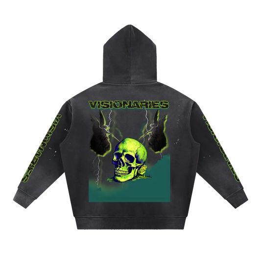 Men Vintage Washed Slime π Skull π Fleece Hoodie