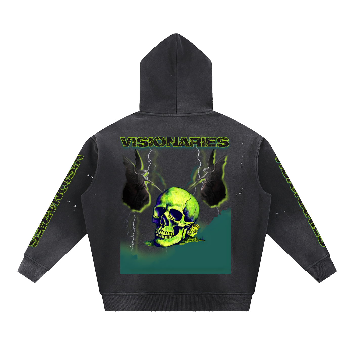 Men Vintage Washed Slime π Skull π Fleece Hoodie