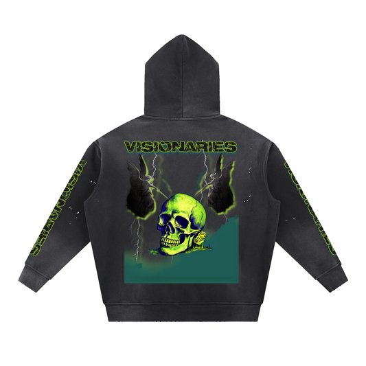 Men Vintage Washed Slime π Skull π Fleece Hoodie