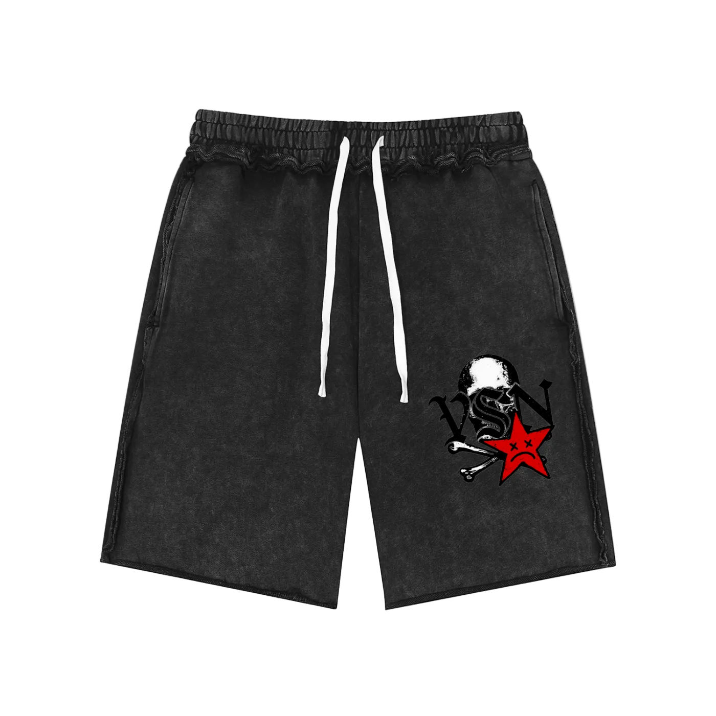VSN Logo Mineral Wash Raw Edge Shorts
