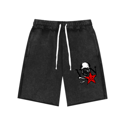 VSN Logo Mineral Wash Raw Edge Shorts