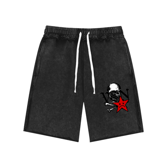 VSN Logo Mineral Wash Raw Edge Shorts
