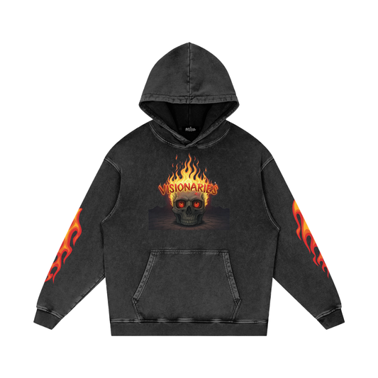 Flame 🔥 Skull 💀 Snow Washed Loose Cotton Hoodie