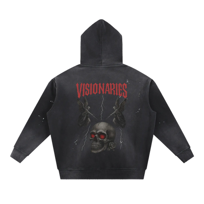 Vintage Washed Skull 💀  & Roses 🌹  Fleece Hoodie