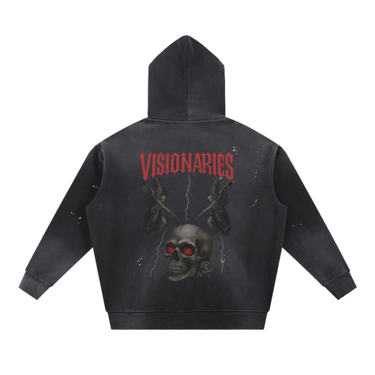 Vintage Washed Skull 💀  & Roses 🌹  Fleece Hoodie