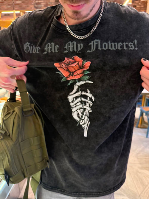 "Give Me My Flowers" 🌹 Snow Washed Oversized Cotton T-Shirt