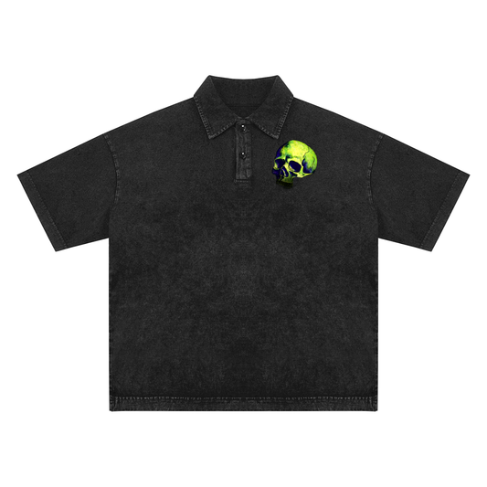Slime 💚 Skull 💀Snow-Washed Polo T-Shirt