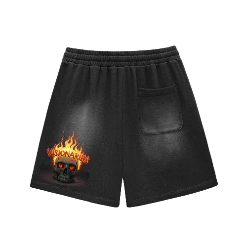Flame 🔥 Skull 💀 Sun Fade Raw Edge Shorts