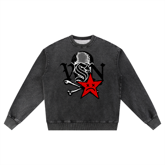VSN Logo Snow Wash Oversized Crewneck Sweatshirt