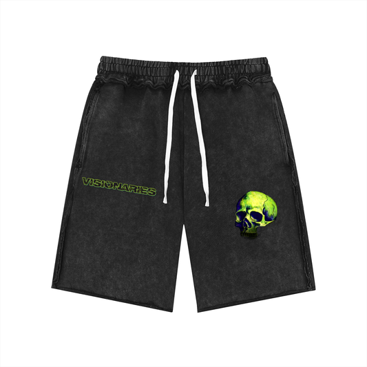 Men's Slime 💚 Skull 💀  Mineral Wash Raw Edge Shorts