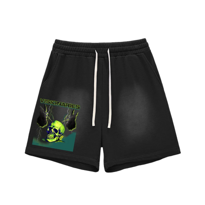Slime 💚 Skull 💀 Sun Fade Raw Edge Cotton Shorts
