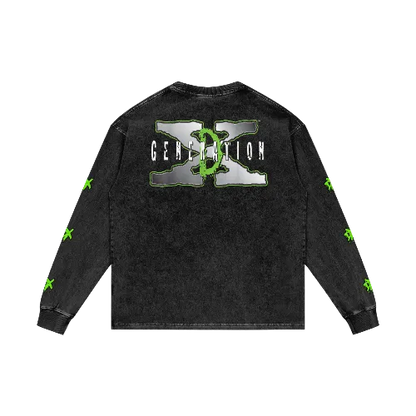 "D-Generation X" Acid Wash Oversize Long Sleeve T-Shirt