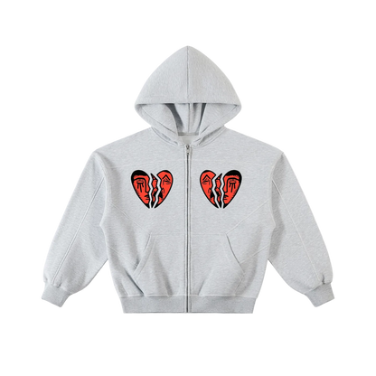 Unbroken 💔 Stitched Boxy Fleece Zip Hoodie