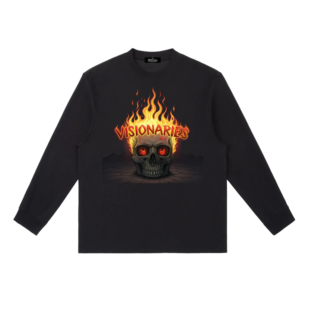 Men Flame 🔥  Skull 💀 Crewneck Long-Sleeve T-Shirt