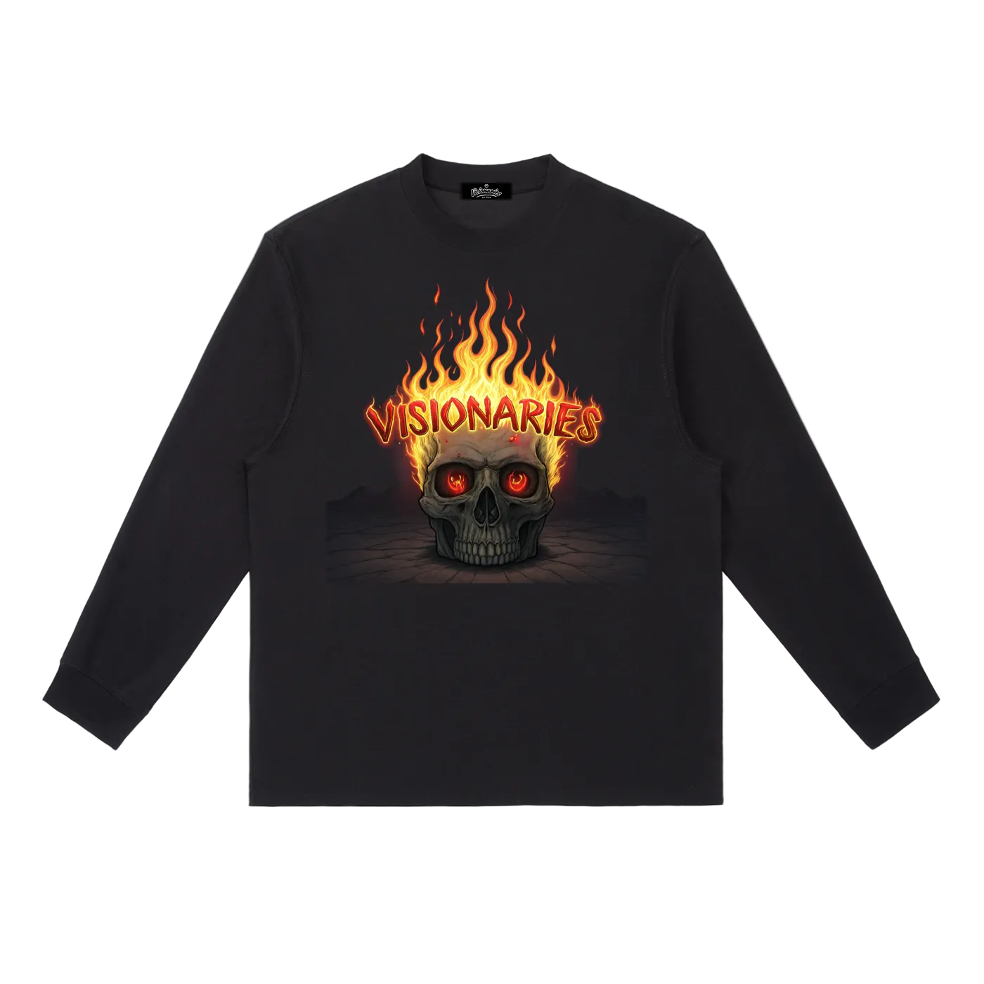 Men Flame 🔥  Skull 💀 Crewneck Long-Sleeve T-Shirt