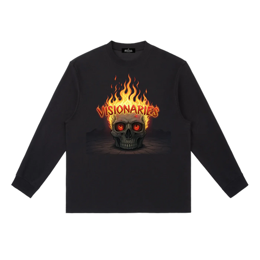 Men Flame 🔥  Skull 💀 Crewneck Long-Sleeve T-Shirt