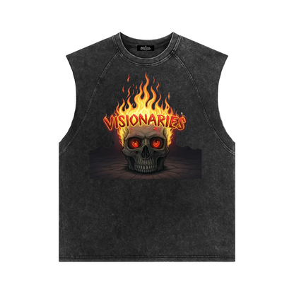 Flame🔥 Skull 💀Snow Washed Tank Top