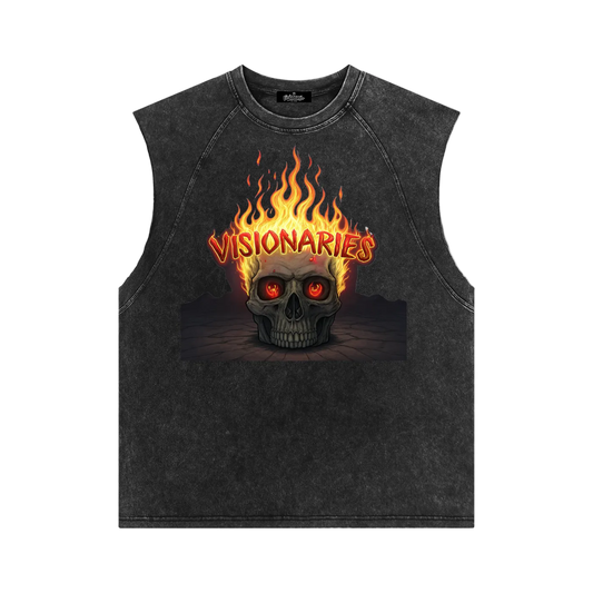 Flame🔥 Skull 💀Snow Washed Tank Top