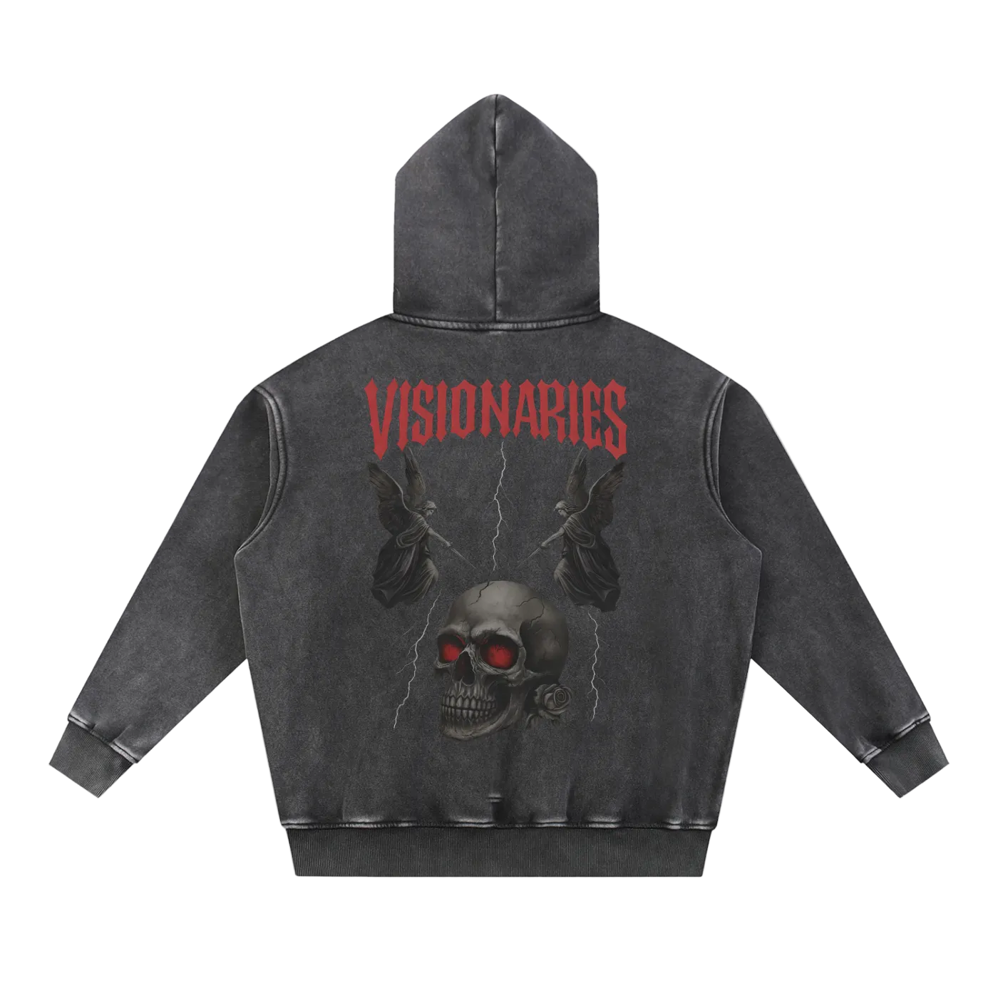 Snow Wash Skulls 💀 & 🌹  Fleece Oversize Hoodie