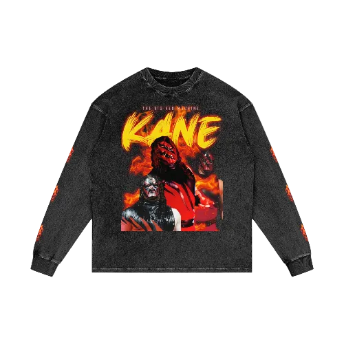 Big Red Machine🔥 Acid Wash Oversize Long Sleeve T-Shirt