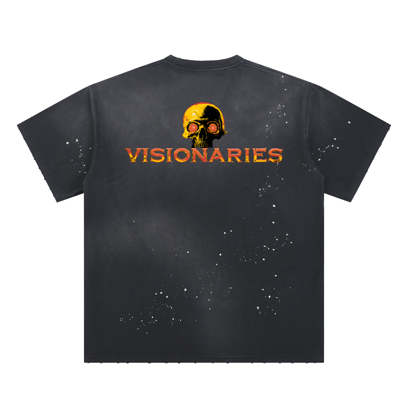 Flame 🔥 & Skull 💀Sunfade Paint Splatter T-Shirt