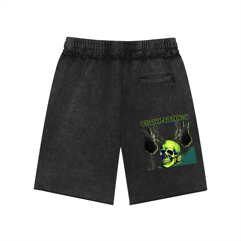 Slime 💚 Skull 💀  Mineral Wash Raw Edge Shorts