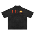 Flame 🔥 Skull 💀 Snow-Washed Polo T-Shirt