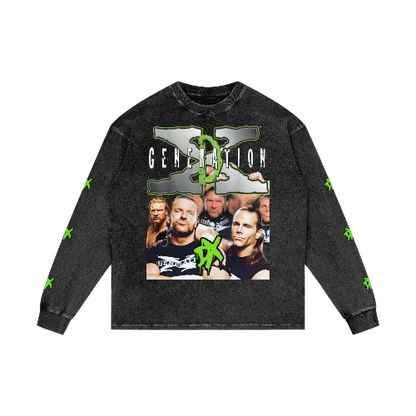 "D-Generation X" Acid Wash Oversize Long Sleeve T-Shirt