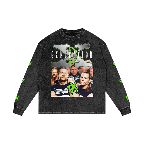 "D-Generation X" Acid Wash Oversize Long Sleeve T-Shirt
