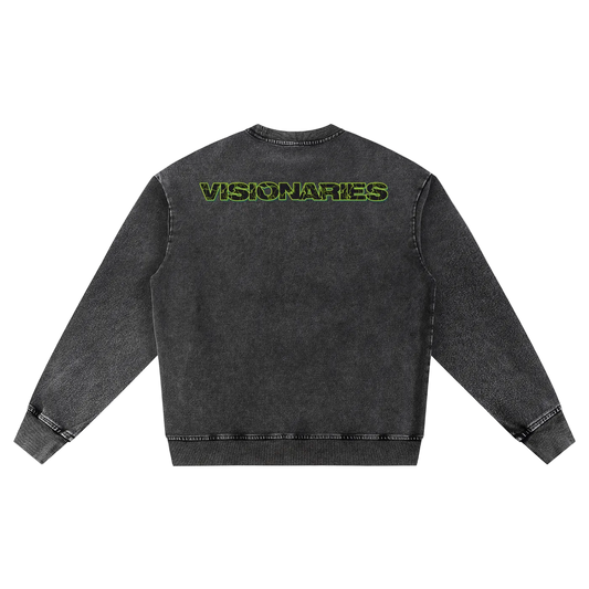 Slime 💚 Skull 💀 Snow Wash Oversized Crewneck Sweatshirt