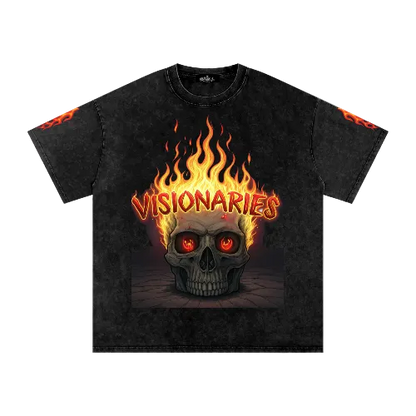 Flame 🔥 Skull 💀 Snow Washed Oversized T-Shirt