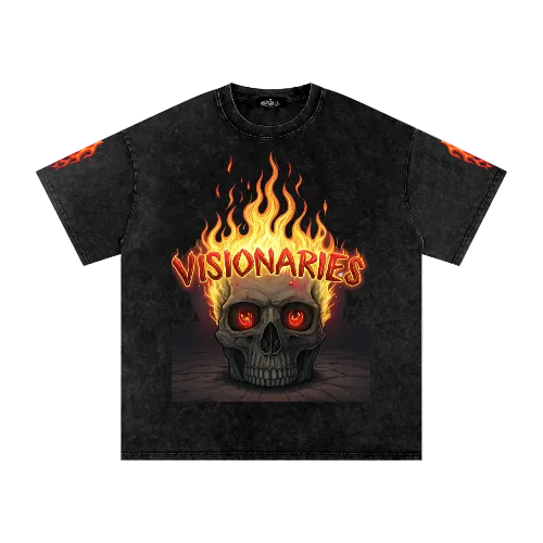 Flame 🔥 Skull 💀 Snow Washed Oversized T-Shirt