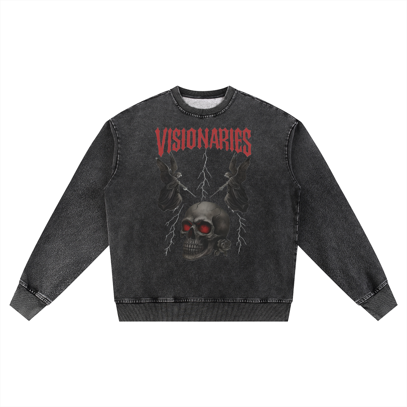💀 🌹 Snow Wash Oversized Crewneck Sweatshirt