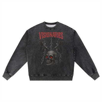 💀 🌹 Snow Wash Oversized Crewneck Sweatshirt