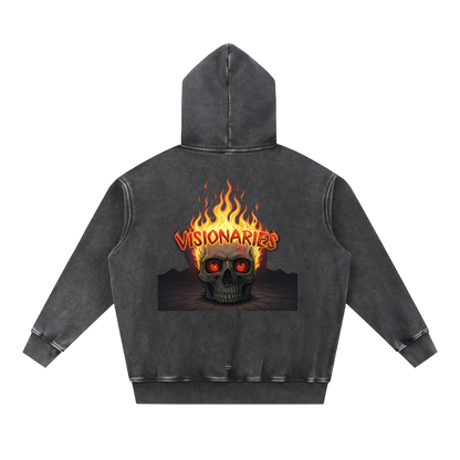 Snow Wash Flame 🔥  Skull ☠️  Fleece Oversize Hoodie