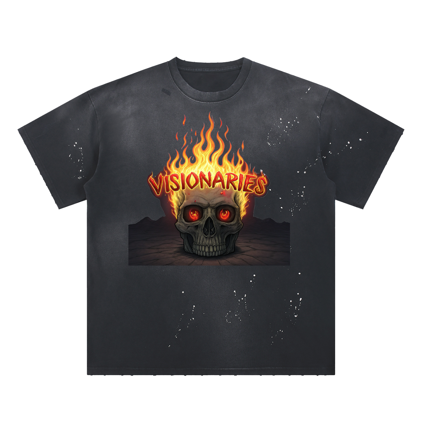 Flame 🔥 & Skull 💀Sunfade Paint Splatter T-Shirt