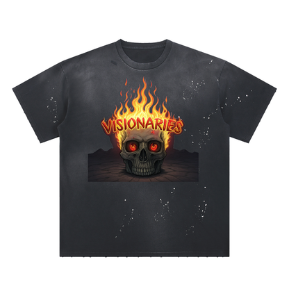 Flame 🔥 & Skull 💀Sunfade Paint Splatter T-Shirt