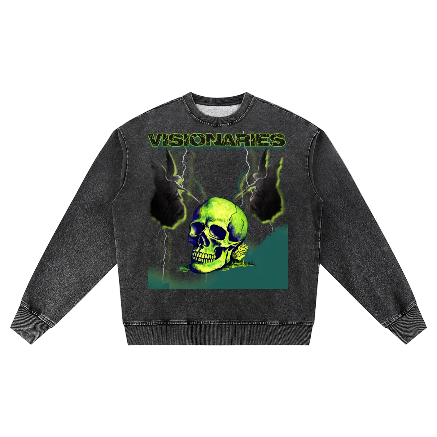 Slime 💚 Skull 💀 Snow Wash Oversized Crewneck Sweatshirt