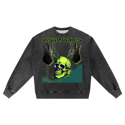 Slime 💚 Skull 💀 Snow Wash Oversized Crewneck Sweatshirt