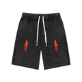 Flame 🔥  Skull 💀  Mineral Wash Raw Edge Shorts