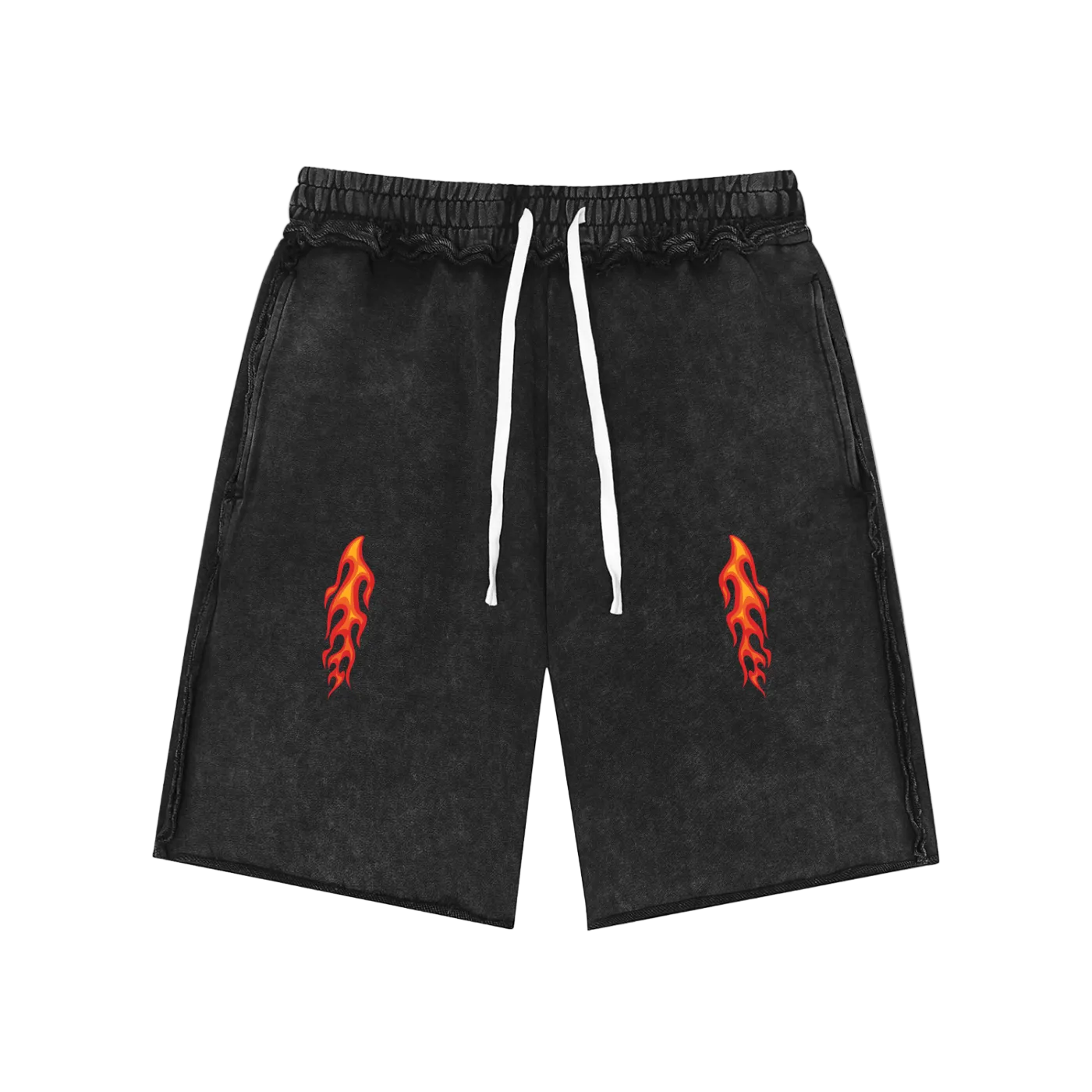 Flame 🔥  Skull 💀  Mineral Wash Raw Edge Shorts
