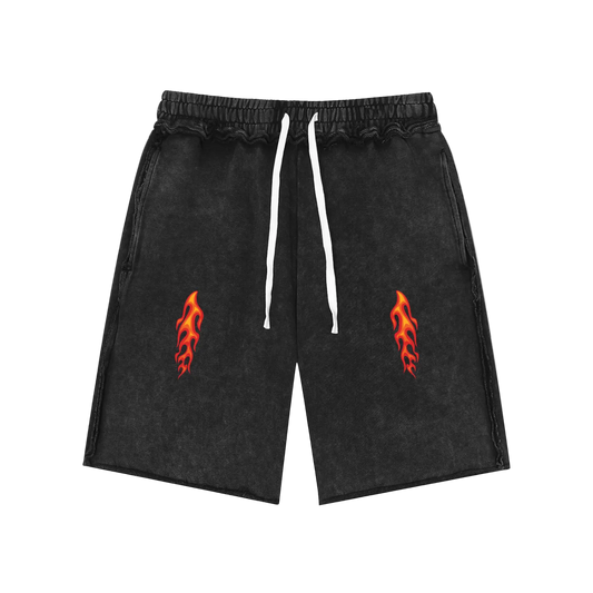 Flame 🔥  Skull 💀  Mineral Wash Raw Edge Shorts